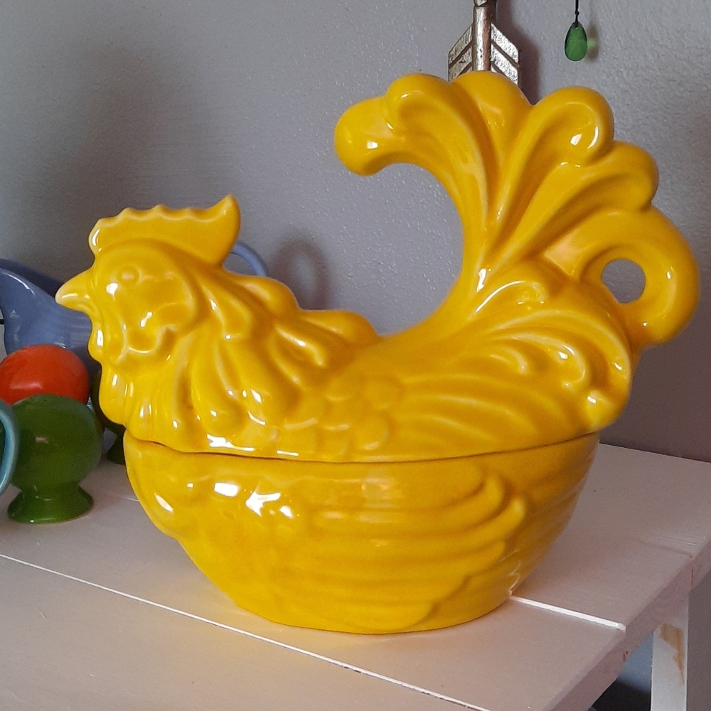 Yellow hen glazed baking dish/or decor